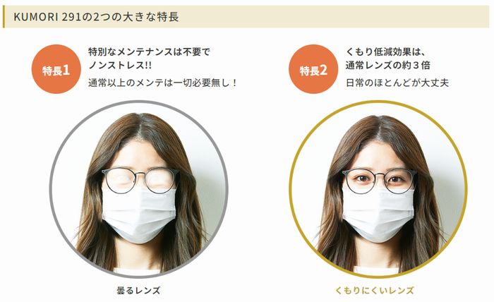 HOYA KUMORI291　くもりにくいメガネレンズ　マスクでもくもりにくいメガネ